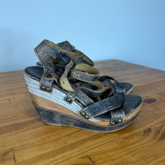 Bed Stu Julianna Distressed Leather Strappy Wedge Sandals Heels Size 7.5 - Picture 2 of 8